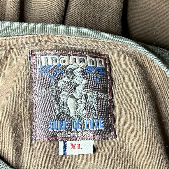 Vintage Y2K Mambo Surf De Luxe Graphic T-Shirt Size XL Army Brown Green Splatter - Picture 3 of 6